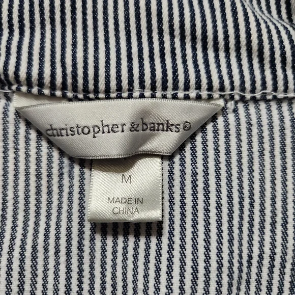 CHRISTOPHER & BANKS SIZE Medium, navy blue & white stripes, full zip front. - Picture 3 of 6